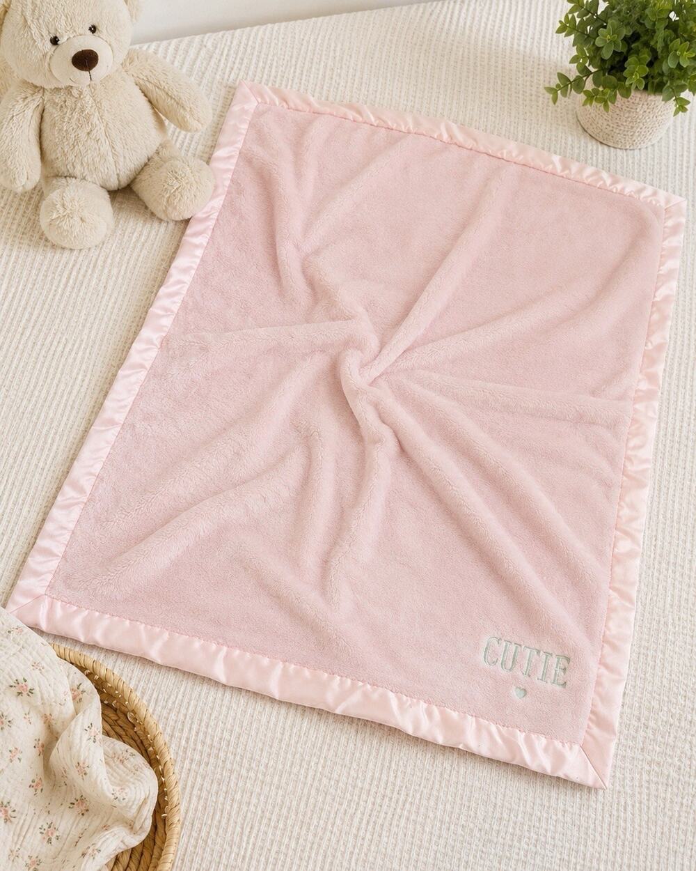 HTF Carter’s CUTIE Pink Baby Blanket Plush Satin Trim Lovey Security 28x38
